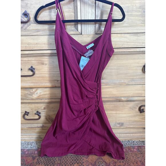 Free People Dylan V-neck Wine red Wrap Mini dress S NWT - Picture 2 of 8